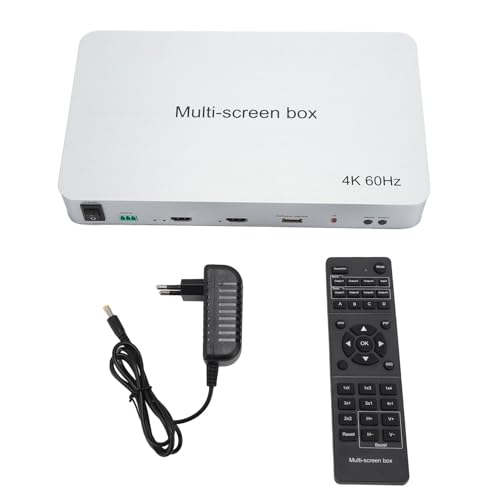 HDMI-Bildschirm-Splitter, 4K 2X2 HDMI-Mehrfach-Bildschirm-Splitter, 4K 60 Hz/1080P 60 Hz, Zwei HDMI-Eingänge, HDMI-Video-Splicer mit Nahtloser (EU-Stecker 100-240 V)