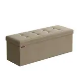 SONGMICS Sitzhocker mit Stauraum, klappbare Sitzbank, 38 x 110 x 38 cm Fußbank, Aufbewahrungsbox, bis 300 kg belastbar, für Wohnzimmer Schlafzimmer Flur, Kamelbraun LSF077R01