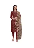 Indische Kleider für Damen, Partykleidung, traditionelle ethnische Kleidung, Übergröße, Salwar Kameez Anzug, fertig zum Tragen, Kastanienbraun und Gold, Small