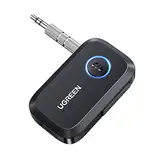 UGREEN Aux Bluetooth Adapter Auto Bluetooth 5.3 Empfänger Freisprechanruf, Stereo Musik, Dualer Kopplung mit 15 Stunden Spielzeit Klinke Bluetooth Adapter für Autoradio/Stereoanlage/Headset (Schwarz)