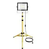 PICAA LED Baustrahler 1X100W Kaltweiß mit Stativ, 10000 Lumen LED Fluter Arbeitsscheinwerfer Wasserdicht IP66 für Innen-und Außenbereich - Garage, Garten, Sportplatz, Baustelle 6500K (40-76 Zoll)
