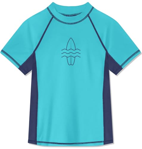 Glimnerize Jungen Rashguard Shirt Top Atmungsaktiv Schwimmshirt UV Shirt Kurzarm Badeshirt Rundkragen Shirt Blau 152
