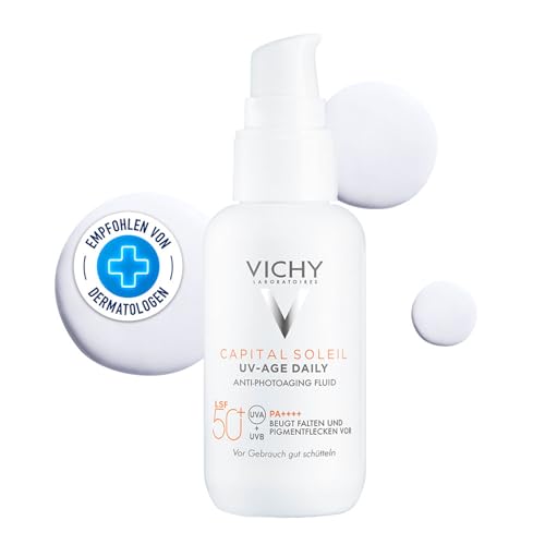 VICHY Anti-Aging mit LSF 50+, Sonnencreme, Effektiver Hautschutz vor UV-bedingter Hautalterung, UV-Breitbandschutz, Vorbeugung Falten und dunkler Stellen, Capital Soleil UV-Age Daily, 40 ml