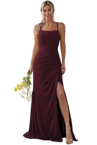 Damen Spaghetti-Träger Abendkleid A-Linie Chiffon Off Shoulder Brautjungfernkleid Elegant Lange Partykleider