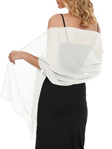 Damen Chiffon Wraps Schals und Tücher für Abendkleid Elegante Hochzeit Cover Up,Weiß