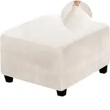 CAKERS Ottomane Schonbezug Stretch Hocker Bezug Rechteck Samt hocker Bezug für Ottomane quadratisch Überzug Hockerbezug Waschbar Ottomane Protector (Beige,L)