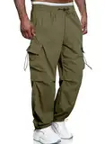 Meilicloth Herren Cargohose Baggy Cargo Hose Männer Baumwolle Outdoorhose Freizeithose Locker Sweatpants Sporthose Lang Loose Fit Pickle Grün 36