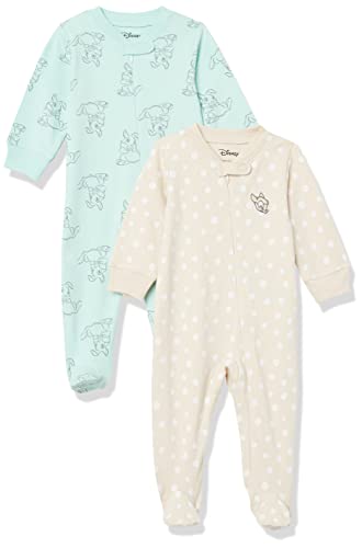 Amazon Essentials Disney | Marvel | Star Wars Unisex Baby Baumwoll-Strampler mit Fuß - Auslauffarben, 2er-Pack, Bambi Nature, Frühchen