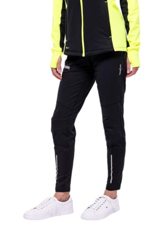 Airtracks Damen Thermo Laufhose Lang Pro Line - Winter Funktions Running Tight - Warm - Atmungsaktiv - Reflektoren - schwarz - L