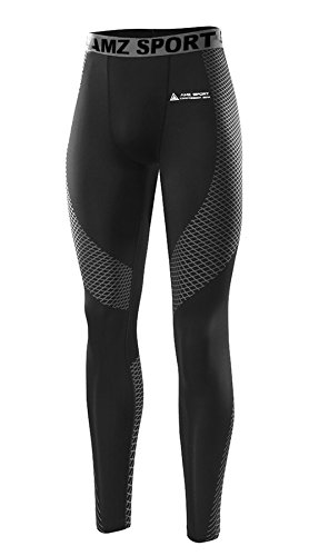 AMZSPORT Kompressionshose Lang Hose Funktionswäsche Leggings Pants Base Layer Lang Fitness Tight for All Season, Silber-28, L