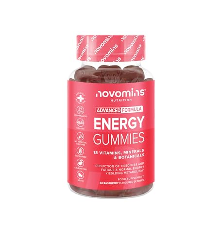 Energy Gummies - 60 Energie Gummis mit Ginseng, Creatin, Maca und Taurin - koffeinfreier Energie Booster - Vitamin B6, B12 und C - Alternative zu Energie Getränk und Tabletten - Novomins