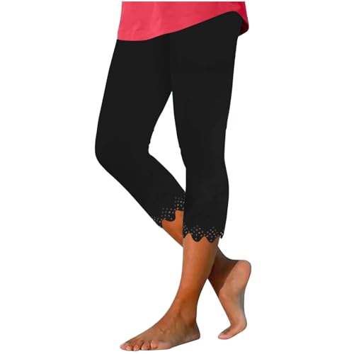 Sport Leggings Damen Capri 3/4 High Waist Elastische Blickdicht Übergröße Sport Leggins Sporthose Baumwolle Blickdicht Yoga Hose Kurze Einfarbig Sportleggins Yogahose Casual Laufhose