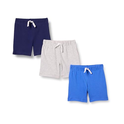 Amazon Essentials Unisex Baby Baumwollshorts Zum Schlüpfen, 3er-Pack, Blau/Grau Meliert/Marineblau, 24 Monate