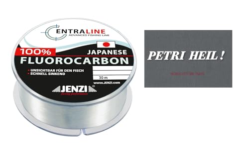 Set: 30-50 Meter, 100% Fluorocarbon Vorfachschnur von Jenzi Ø 0,16-0,39 mm Angelschnur Perfekt als Vorfach für Barsch, Zander oder Forelle + gratis Petri Heil! Aufkleber (0,29 mm - 30m - 6,39 kg)