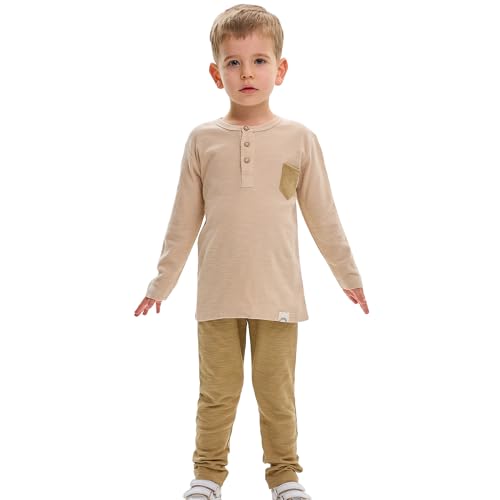 deiko Kinder Jungen Mädchen Unisex Kleidung%100 Baumwolle Outfit Kinder Kleidung Set | 2tlg langärmliges Oberteil und Hose mit Taschen