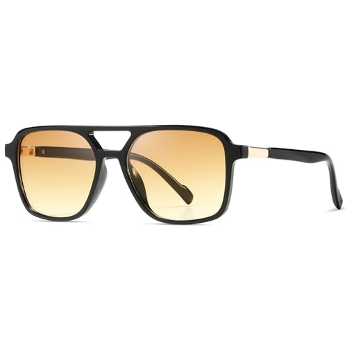 kimorn Retro Sonnenbrille für Damen Herren Trendy Retro Sonnenbrille Rechteck Rahmen Schatten K1649 (Schwarz/Gelb)