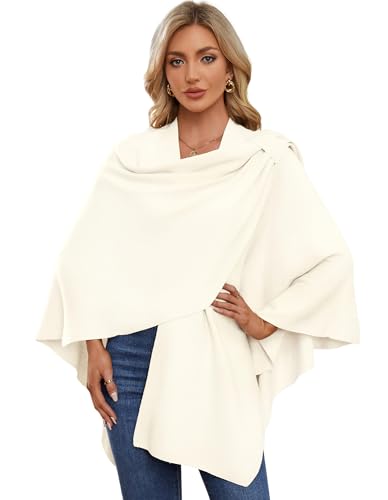 PULI Damen Poncho Schal Cashmere Feeling Strick Cape Cardigan Für Frauen Geschenk Für Mutter Elfenbeinweiß