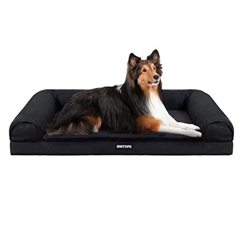 HMTOPE Orthopädisches Hundebett, Hundesofa, hohen Rand, Hundekissen, Hundekorb, Abnehmbar und waschbar, Grosse Hunde & MittelgroßeHunde, Grau, 106cm