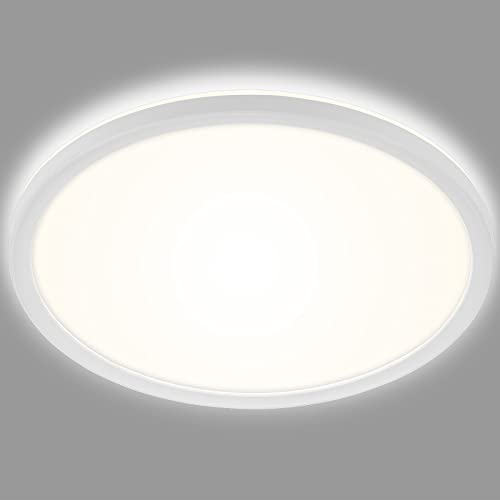 BRILONER - LED Bad Deckenleuchte mit Backlight, IP44 LED Badezimmerlampe, 18 Watt, 2400 Lumen, Lampe, Küchenlampe, Flurlampe, ultraflach, neutralweiße Lichtfarbe, 290x35 mm (DxH), Weiß