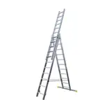 Bayersystem BS-DW 3x11 Mehrzweckleiter, 3x11 Sprossen, 3-teilige Alu-Kombileiter, bis 150 kg belastbar, max. Arbeitshöhe 6,98 m, Klappleiter, Multifunktionsleiter, Stehleiter, Silber/Gelb