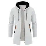 Winterjacke Herren Lang Sweatjacke mit Reißverschluss Gestrickt Strickjacke Cardigan Große Größen Mantel Trachtenjacke Winter Kapuze Jacke Leichte Wintermantel Bequeme Strickmantel(White,XL)