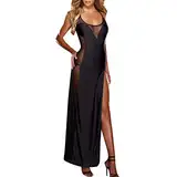 Dessous Spitze Kleid Damen Reizwäsche Sexy Body Dessous Spitze Reizwäsche Für Sex Damen Durchsichtig Outfit Für Sex Frauen Sexy Spitzengröße Langer Rock Sexy Unterwäsche Dessous (V1-Black, S)