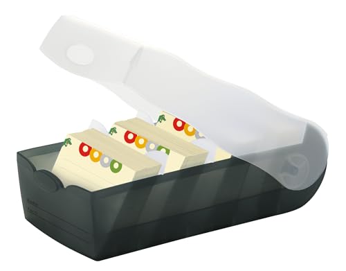 HAN Lernkarteibox CROCO, einfach Vokabeln lernen mit 5-Fächer-Lernsystem, DIN A8 Karteikasten für 500 Karten, inkl. 5 Stützplatten + 100 Lernkarten, Karteibox, Lernbox, 998-633, transluzent/schwarz
