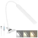 LUTW Klemmlampe LED Dimmbar, 3 Modi 10 Helligkeitsstufen Klemmleuchte USB Aufladbar, 360° Schwanenhals Augenschutz Schreibtischlampe LED für Büro Kopfteil Videokonferenz, 8W Weiß
