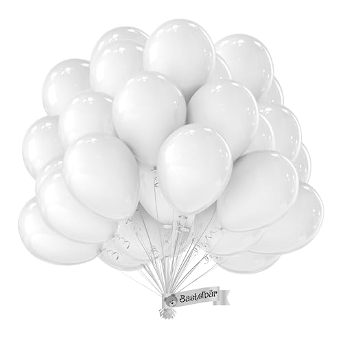 Luftballons, weiß, Bio, 50 Stück, hergestellt in der EU, zertifiziert weiß, nachhaltig, biologisch, 100% Naturlatex, Ø 34 cm, Luftballon, Hochzeit, Heliumgeeignet, Luftballons, Geburtstag