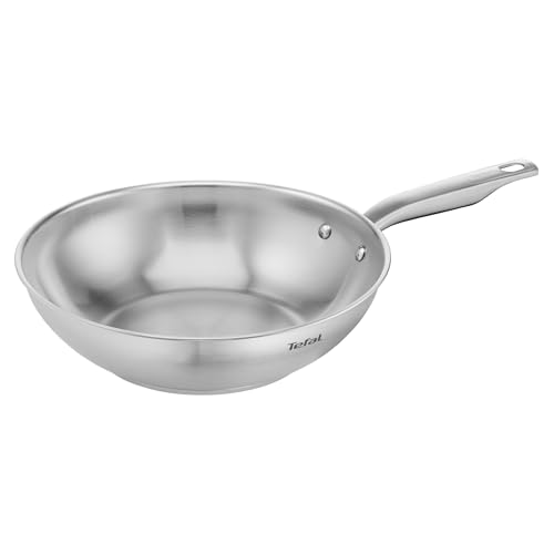 Tefal E49219 Virtuoso Wokpfanne 28 cm | hochwertiger Premium-Edelstahl | unversiegelt | gebürstetes Finish | induktionsgeeignet | Backofengeeignet bis zu 250°C | Edelstahl