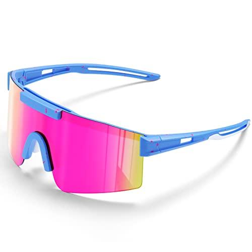 suoso Sportbrille Polarisiert Radsportbrillen Fahrradbrille Schnelle brille für Herren Damen Sport Sonnenbrille UV400 Klar Laufbrille für MTB Rennrad Fahrrad Ski Rave Blau Rosa