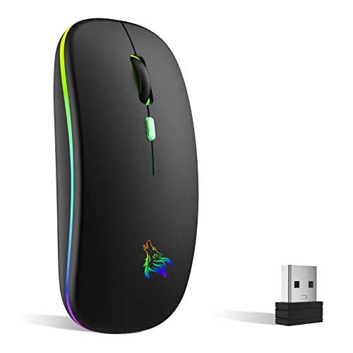 TQQ Maus Kabellos, 2,4 GHz-USB funkmaus, Bluetooth Maus, 1600 DPI Optical Tracking, Wiederaufladbare LED-Dual-Modus Mouse für Laptop, PC, iOS, Android, iPad, Windows