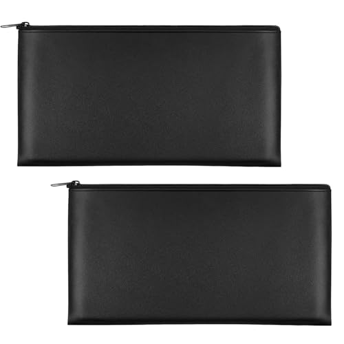 Banktasche, 2 Stück Geldtaschen Banktasche, 27x15cm Banktaschen aus Kunstleder mit Reißverschluss, Banknotenetui für Geschäftskunden, für Bargeld, Münzen, Kosmetik, Rechnungen, Schwarz