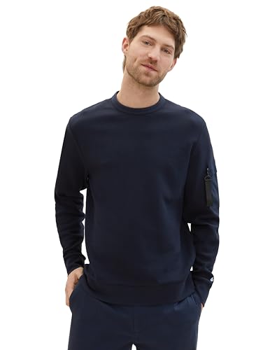 TOM TAILOR Herren Crewneck Sweatshirt mit Tasche am Arm, 10668 - Sky Captain Blue, L