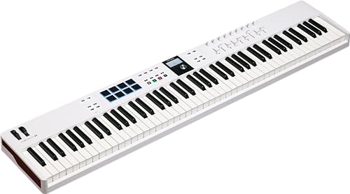 Arturia KeyLab Essential 88 mk3 Universal-MIDI-Controller-Keyboard für Musikproduktion - Inklusive Pro-Software, 88 Vollformat-Tasten, 9 Drehregler, 9 Fader, Modulations-/Bend-Räder und 8 Pads - Weiß