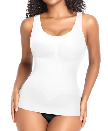 YARRCO Shape Unterhemd Damen Formende Tank Top Bauchweg Shapewear Sport Tanktop Figurformendes Trägertop Body Shaper Hemdchen Nahlos Camisole Shaping Hemd (Weiß-Weite Träger, XL)