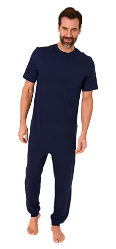 Normann Care Herren Pflegeoverall Kurzarm Schlafanzug mit Langen Bein und Reißverschluss am Rücken, Farbe:blau, Größe:L