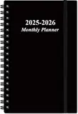 Monatsplaner 2024-2025 - Juli 2024 - Dezember 2025, zwei Seiten pro Monat, 18 Monatskalender/Planer mit Reitern, starke Doppeldrahtbindung, Innentasche, 9,5 x 16,5 cm, Schwarz