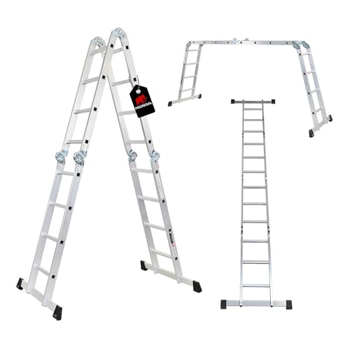 PROREGAL Sprossen-Mehrzweckleiter MULTISTEP geprüft nach EN 131-Standard, Gerüstplattform 4-teilig Aluminium 4x4 Sprossen 4,6 m Höhe Traglast 150k g Arbeitsgerüst Stehleiter Anlegeleiter