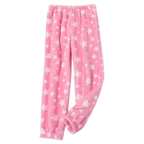 Flannel Schlafhose Mädchen lang mit Sternmuster - Weich Bequem Schlafanzughose für Mädchen Süß Fleece Pyjama Hose Elastische Taille Kuschelig Pyjamahose Plüschhose Baggy Hosen Jogginghosen 1-12 Jahre