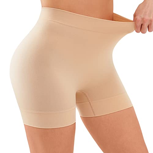 YADIFEN Radlerhose Damen Kurze Hose Damen Shorts Leggings,sehr kurz Shorts Damen,Unter Kleid Rock Anti Scheuern Bequem hohe Taille Boxershorts Hotpants,1er Beige,S