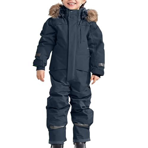 Modaworld Kinder Skianzug Jungen Mädchen mit Kapuze Skioverall mit Reflektierenden Streifen Tmungsaktiv und Wasserdicht Winddicht Funktions-Skioverall Warmer Schneeanzug Dickere