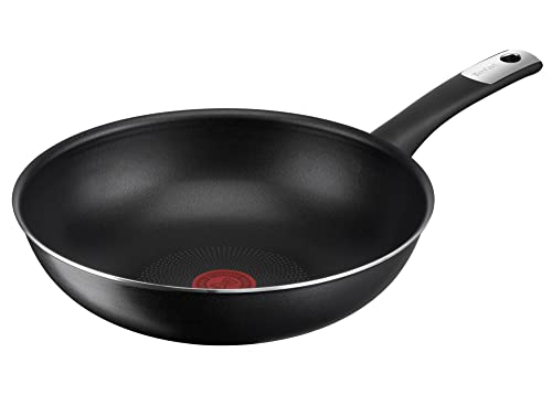 Tefal C38819 Hard Titanium Essential Wokpfanne 28 cm | Antihaftversiegelung mit Titanpartikeln | Thermo-Signal Temperaturanzeiger | spülmaschinengeeignet | Made in France | Schwarz