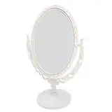 Lurrose Vintage Tabletop Make-Up Spiegel - Doppelseitig Tischspiegel Kosmetischer Geprägter Gerahmter Spiegel für Schreibtisch (Beige)