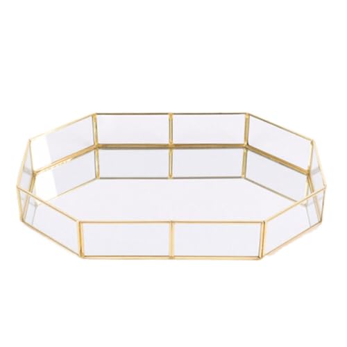 Polygon -Glas -Lagerteller Juwelier Organizer Golden Glaschablett Home Decorative Tably Size Sglas Tablett