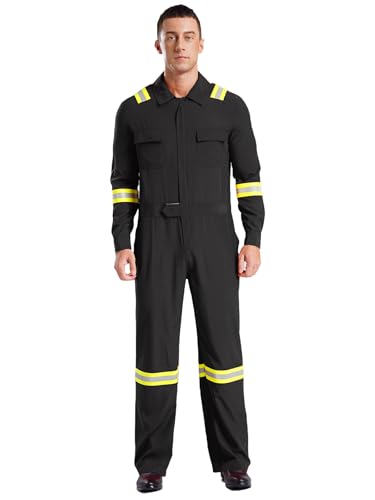 Fldy Herren Arbeitsoverall Reflektierend Kombi Overall Jumpsuit Mit 4 Taschen Mechanisch Handwerker Werkstatt Anzug Arbeitskleidung Schwarz XL