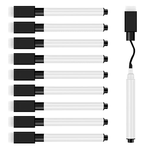 JEFURE Whiteboard Marker 10 Stück, Whiteboard Stifte Magnetisch, Schwarz Folienstift Abwischbar mit radierer, Abwischbare Stifte mit feiner Spitze für Zuhause, Schule, Büro