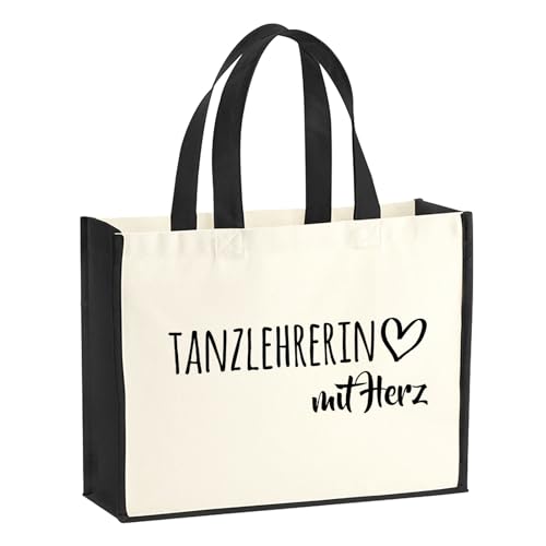 Huuraa Jutetasche Tanzlehrerin mit Herz Geschenk 21 Liter Black Jute und Baumwolle Tanzlehrerin Geschenkidee