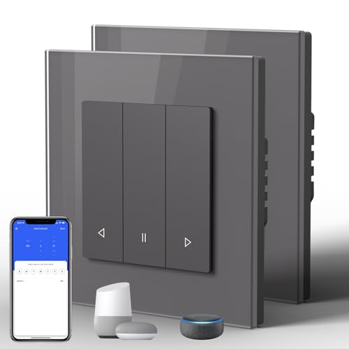 BSEED Smart Vorhang Schalter Fernbedienung (Neutrale Leitung Erforderlich) Lichtschalter Unterputz Kompatibel mit Alexa/Google Home Grau,2 Pack