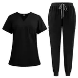 Angebote Des Tages Heute Krankenschwester Kostüm Unisex Medizinische Uniform Medizinische Berufsbekleidung Set Krankenschwester Arbeitskleidung Set Waschbar Berufsbekleidung Kasack Set (Black, L)